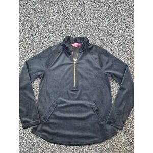 Lilly‎ Pulitzer Skipper Velour Ruffle Popover Top Size Small Women Preppy Black